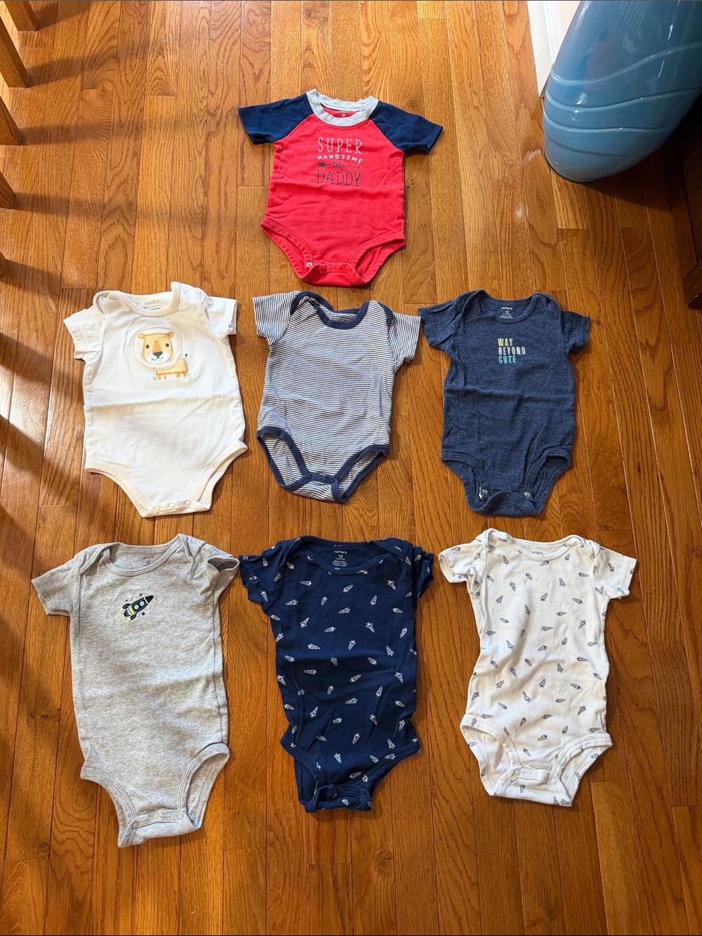 12M - One-Piece Bodysuit Bundle - Mixed Navy, Red, Gray, White - 7 items